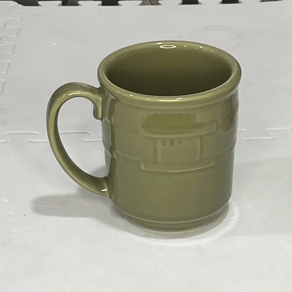 Longaberger Pottery Coffee Mugs Woven Traditions Set 2 USA Vintage Cream Green - Picture 2 of 12